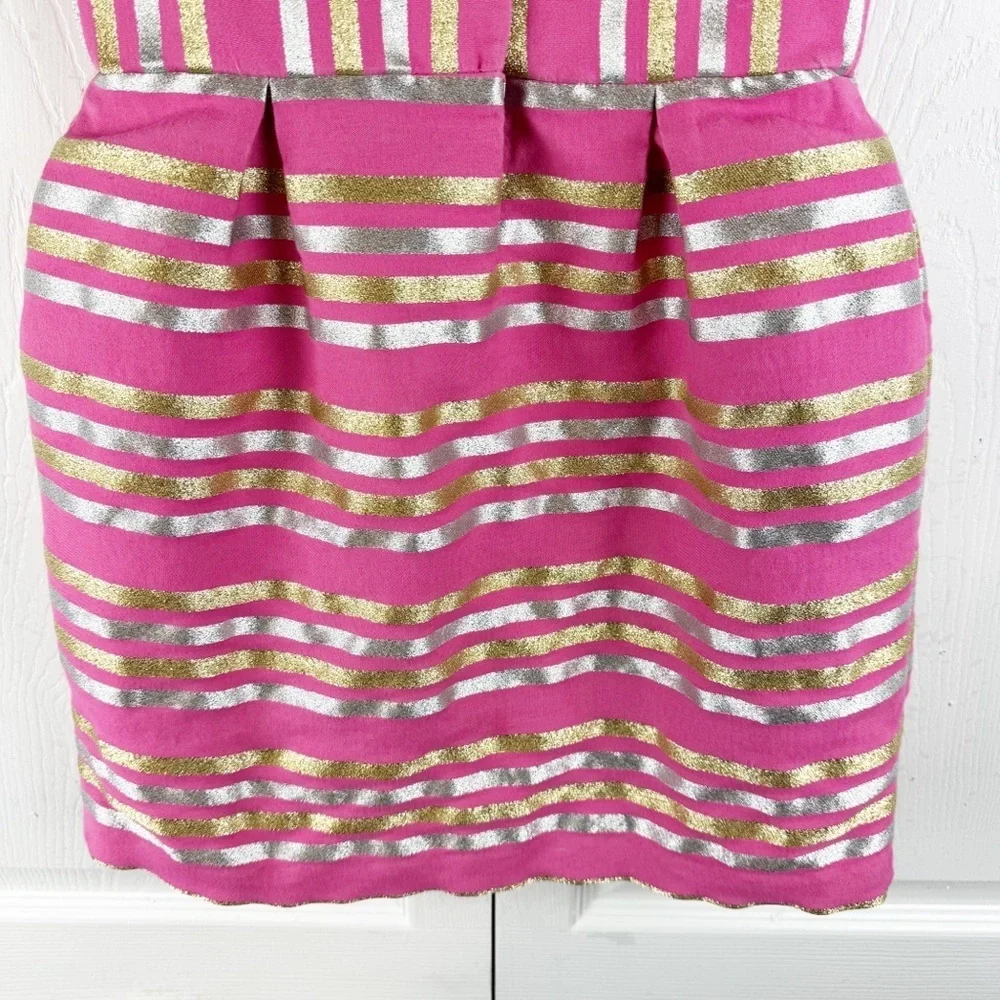 Dressed Up by Gymboree Family Brunch Girls Pink Metallic Shimmer Striped Dress